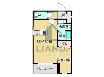 ソルヴェール馬出(1LDK/4階)の間取り写真