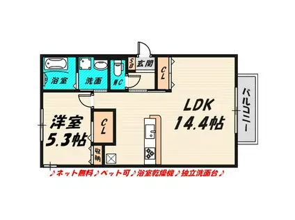 ル・ポルト・ボヌール(1LDK/2階)の間取り写真