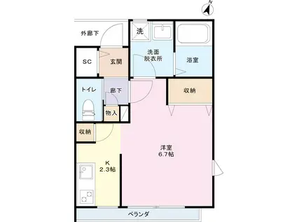 トレフル幡ヶ谷(1K/2階)の間取り写真