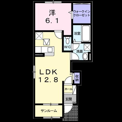 フォンターナI(1LDK/1階)の間取り写真