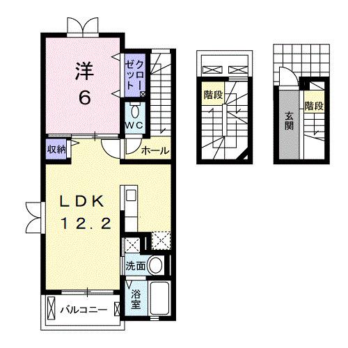 クレール木太(1LDK/3階)の間取り写真