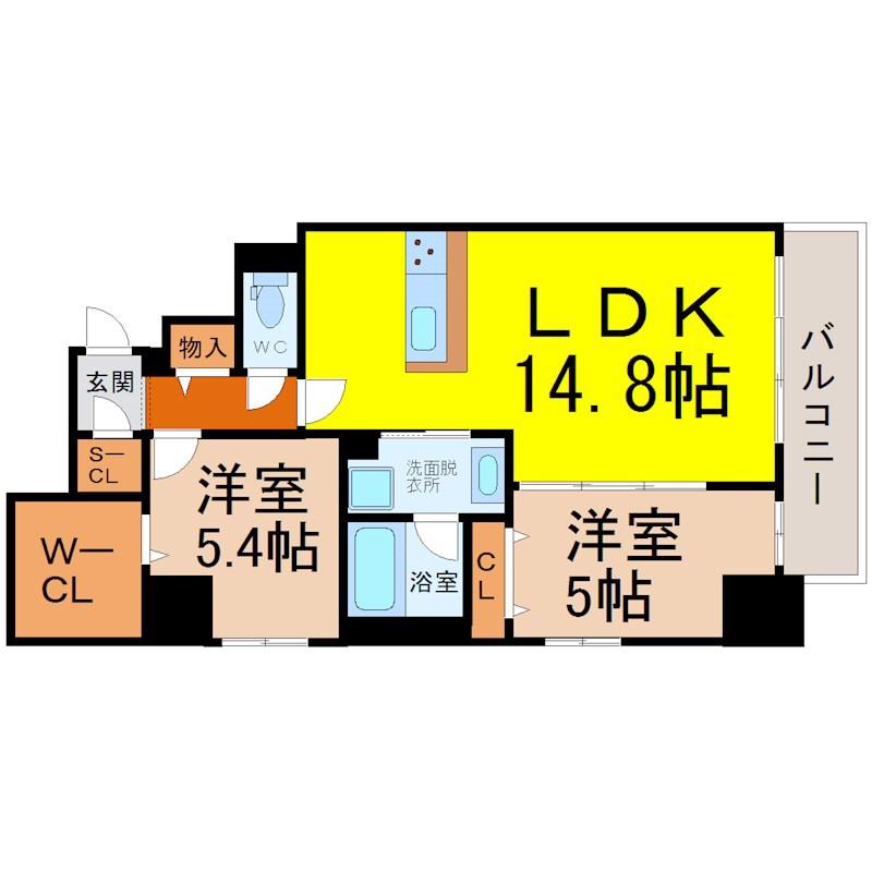 ルフレイユ 泉 久屋大通公園(2LDK/2階)の間取り写真