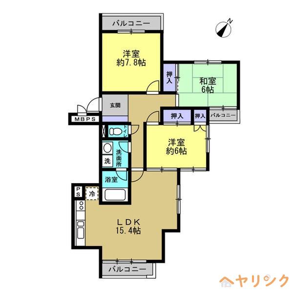 三旺マンション星ヶ丘(3LDK/2階)の間取り写真
