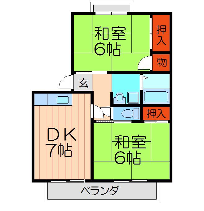 古川橋グリーンハイツB棟(2DK/1階)の間取り写真
