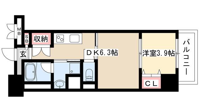 レジデンス上前津スクエア(1DK/10階)の間取り写真