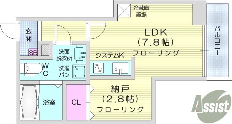 メリディアン多賀城新田(ワンルーム/2階)の間取り写真