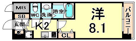 西宮ルモンド甲子園(1K/4階)の間取り写真