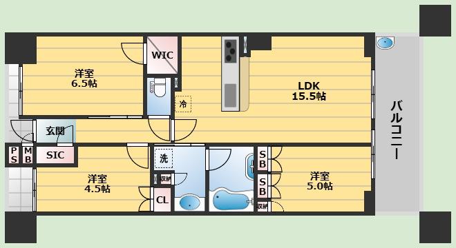 ロジュマン千里中央ヒルズ(3LDK/1階)の間取り写真