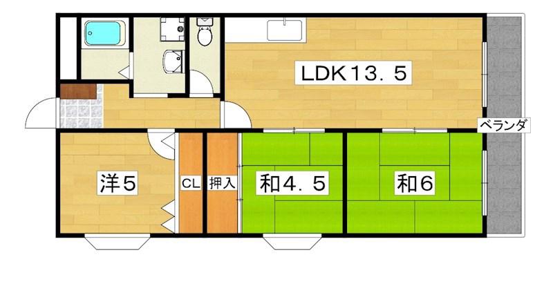 コスモスハイツ(3LDK/4階)の間取り写真