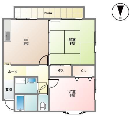 オークシティA(2DK/2階)の間取り写真