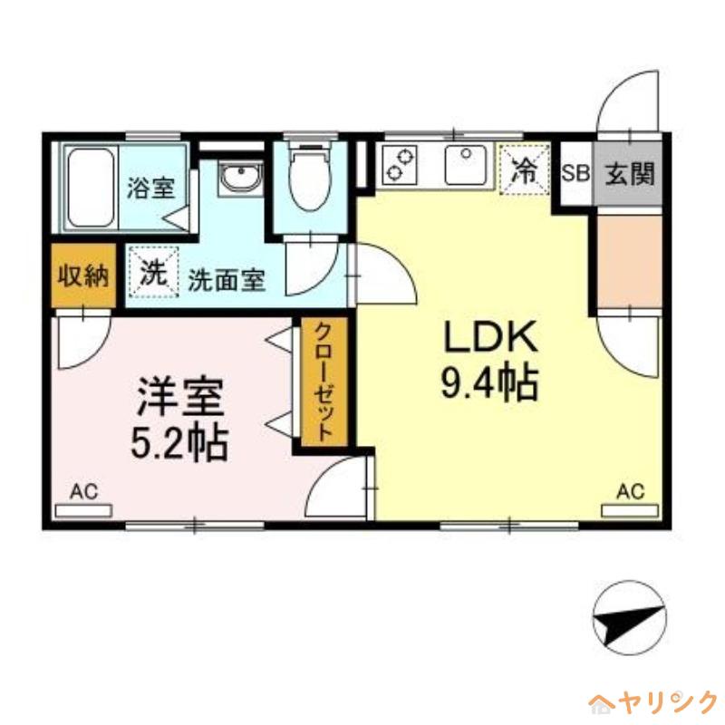 カームヤハギ(1LDK/2階)の間取り写真