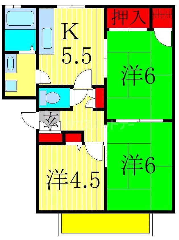ベルウッド壱番館(3DK/2階)の間取り写真