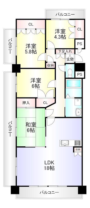 シャトレ大手町N棟(4LDK/15階)の間取り写真