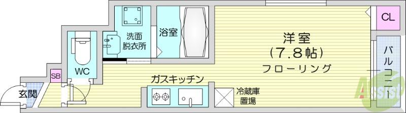 アズグレイス Ⅱ(1K/1階)の間取り写真
