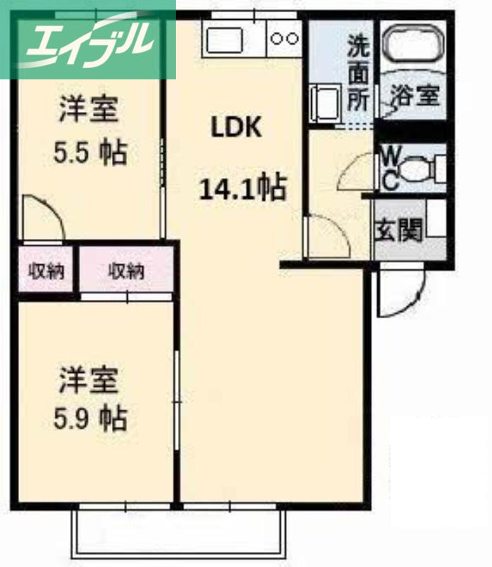 パークヒルズ西真磯 A棟(2LDK/1階)の間取り写真