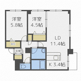 リベルタ発寒(2LDK/3階)の間取り写真