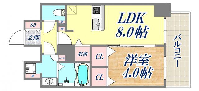 プレサンスジェネ新神戸ステーションフロント(1LDK/9階)の間取り写真