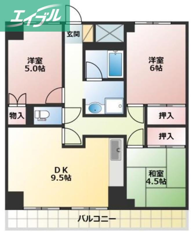 アンシャンテ岡山(3DK/3階)の間取り写真