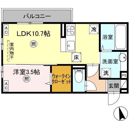 オラシオン A棟(1LDK/1階)の間取り写真
