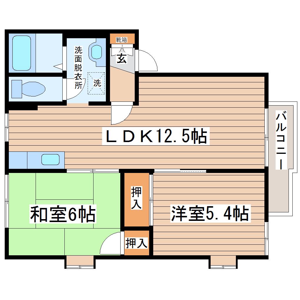 ビレッジ・ディナA(2LDK/1階)の間取り写真