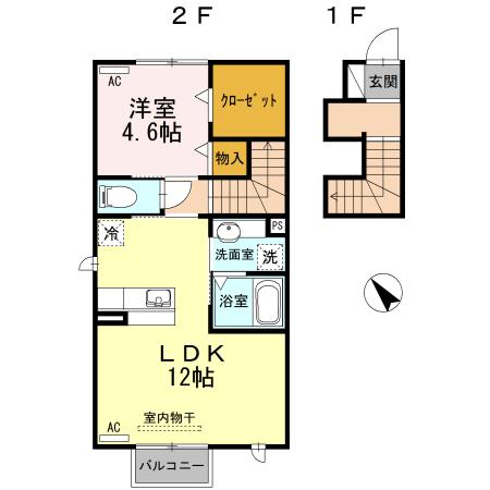 メゾン・メルヴェーユ(1LDK/2階)の間取り写真
