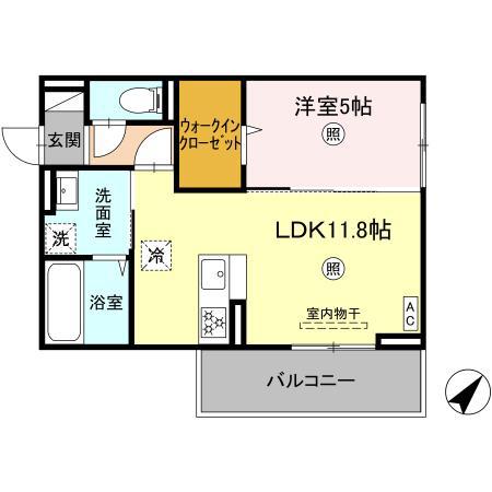 M&S中央町プレミアム A棟(1LDK/2階)の間取り写真
