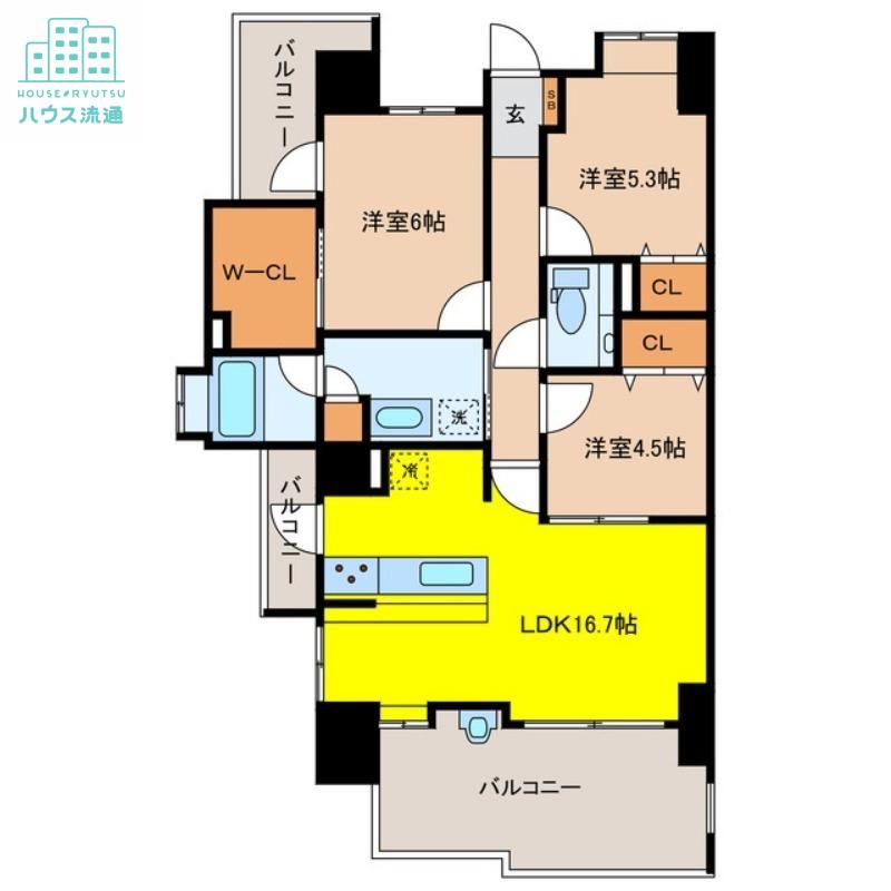 アクタス籠町グランミライ(3LDK/9階)の間取り写真