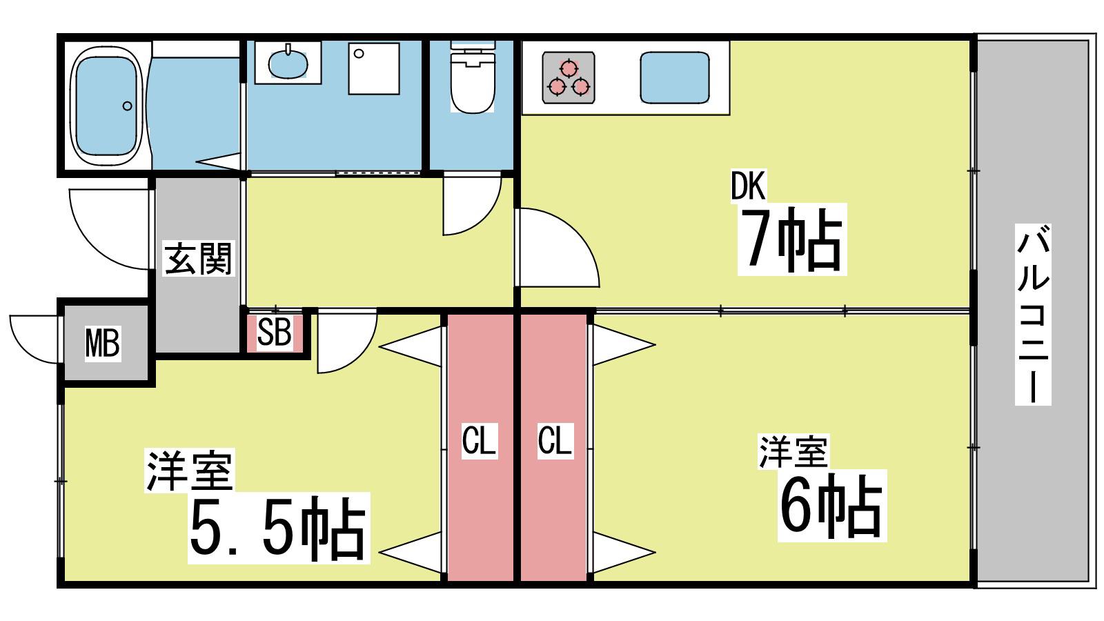 ミロワ西灘(2DK/2階)の間取り写真