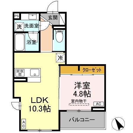 ディーブレス和田町(1LDK/3階)の間取り写真