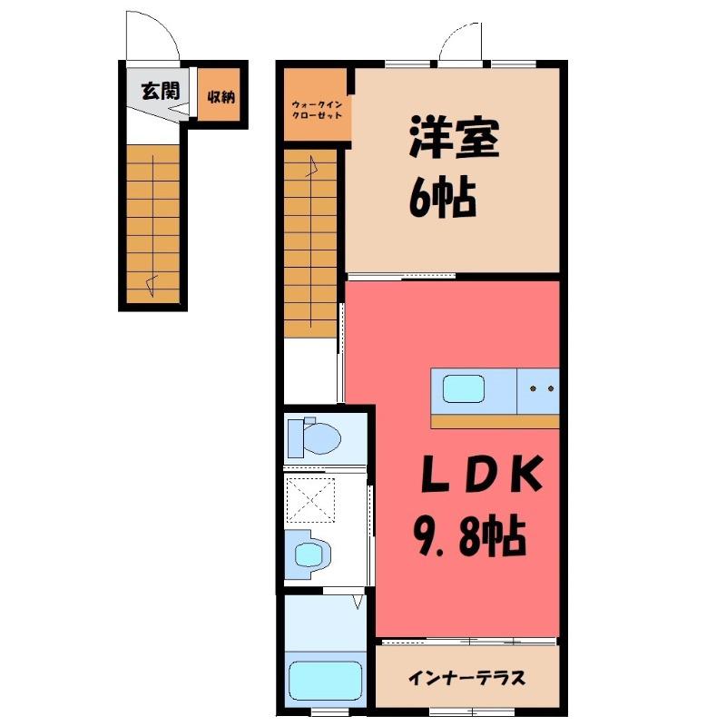 サウザントライトB(1LDK/2階)の間取り写真