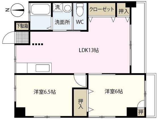 コーポあかつき(2LDK/4階)の間取り写真