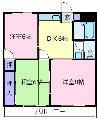 アイディル島泉(3DK/3階)の間取り写真