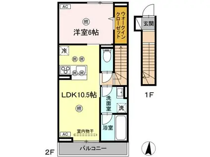 ヌオーヴォチッタ(1LDK/2階)の間取り写真