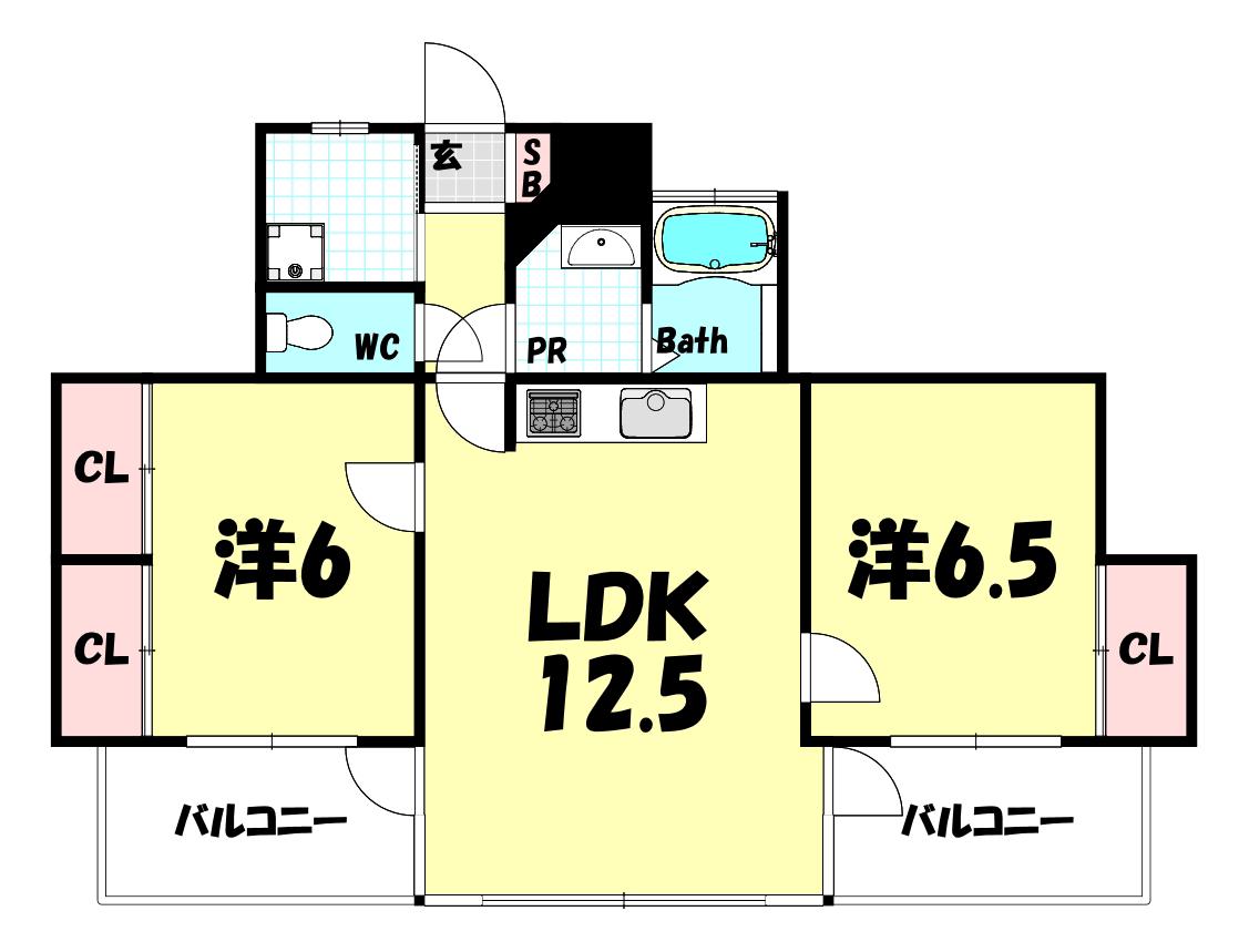 神戸ヒルズIII(2LDK/1階)の間取り写真