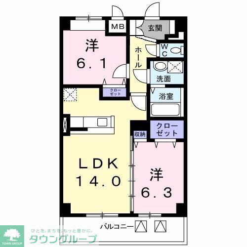 クルトゥーラガーデン(2LDK/2階)の間取り写真