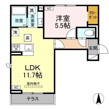 トリシア三輪(1LDK/1階)の間取り写真