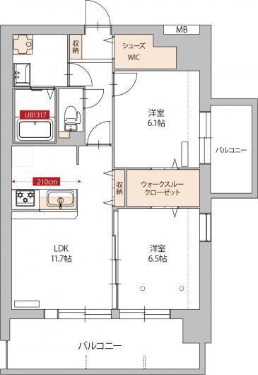 メゾンドリヴェール(2LDK/2階)の間取り写真