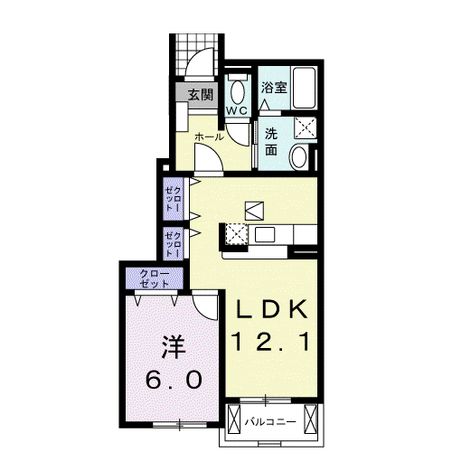 ヴァン・セゾニエ II(1LDK/1階)の間取り写真