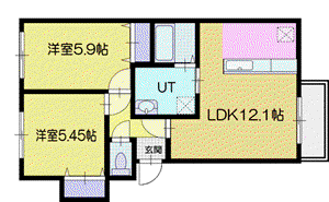 旭ヶ丘ヒルズ(2LDK/1階)の間取り写真