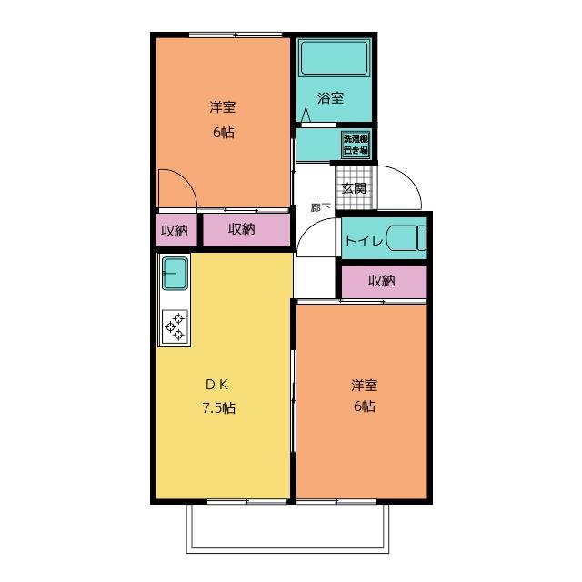 プレジールそうざ北(2DK/2階)の間取り写真