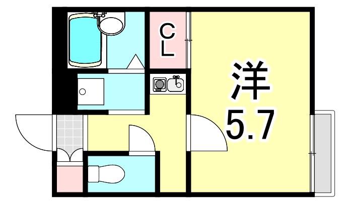 レオパレスコントワール御影石町(1K/2階)の間取り写真