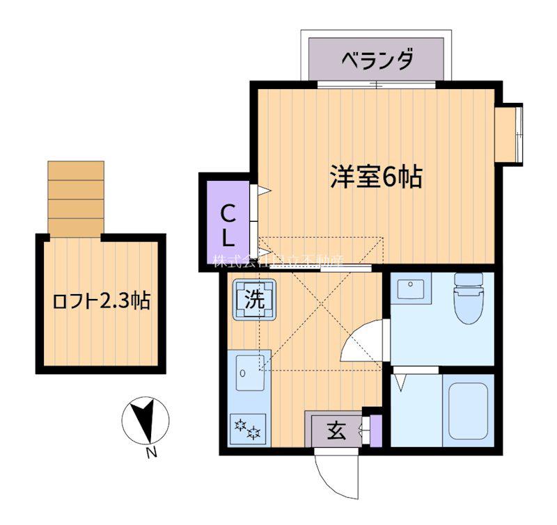 エトゥープ南台(1K/2階)の間取り写真