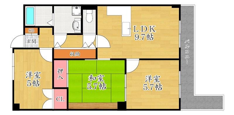 アカンサス弐番館(3LDK/3階)の間取り写真