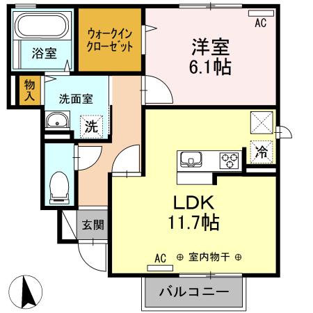 ソレイユ上諏訪(1LDK/1階)の間取り写真