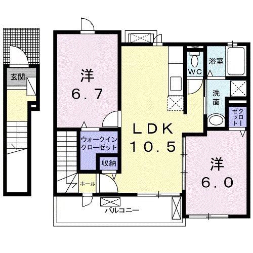 ディアコートII(2LDK/2階)の間取り写真
