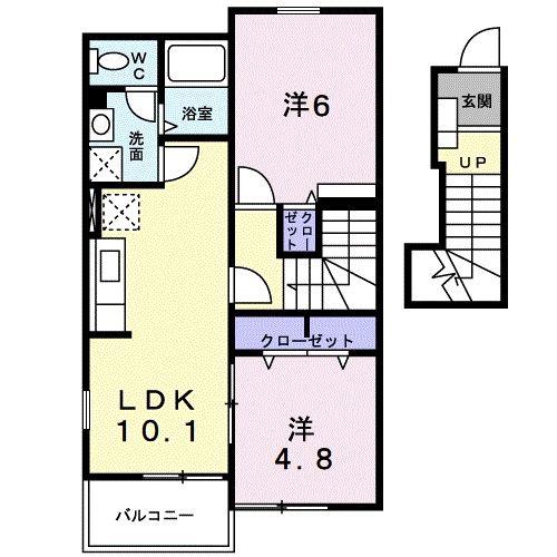 プラシードB(2LDK/2階)の間取り写真
