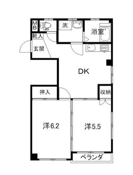 川又コーポ(2DK/2階)の間取り写真