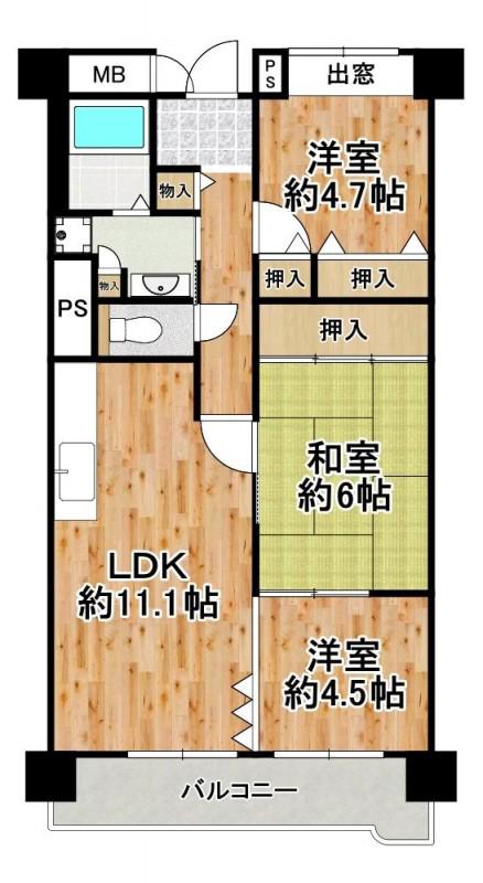 コーシャハイツ高見37(3LDK/10階)の間取り写真