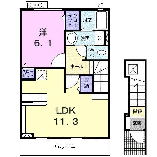 ジュネス コリーヌ(1LDK/2階)の間取り写真