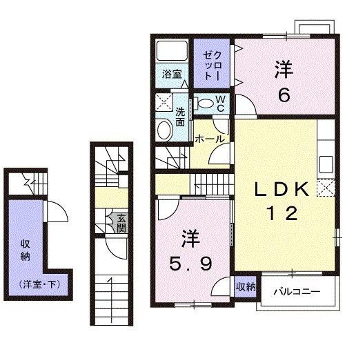 フィデール(2LDK/2階)の間取り写真